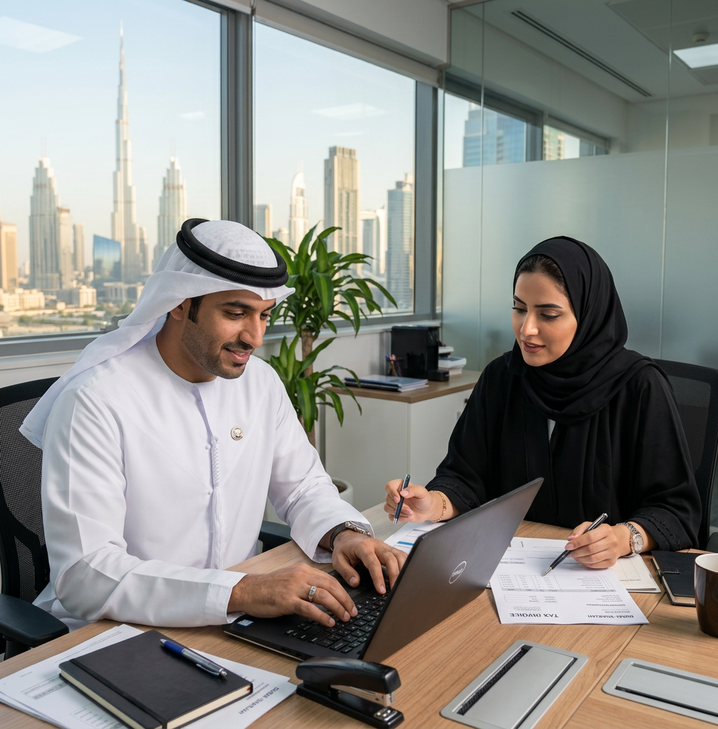 Firefly_Gemini Flash_Dubai sharjah mate ek image banay aapo invoice par like koy 2 person work karta hoy 122396 (1)